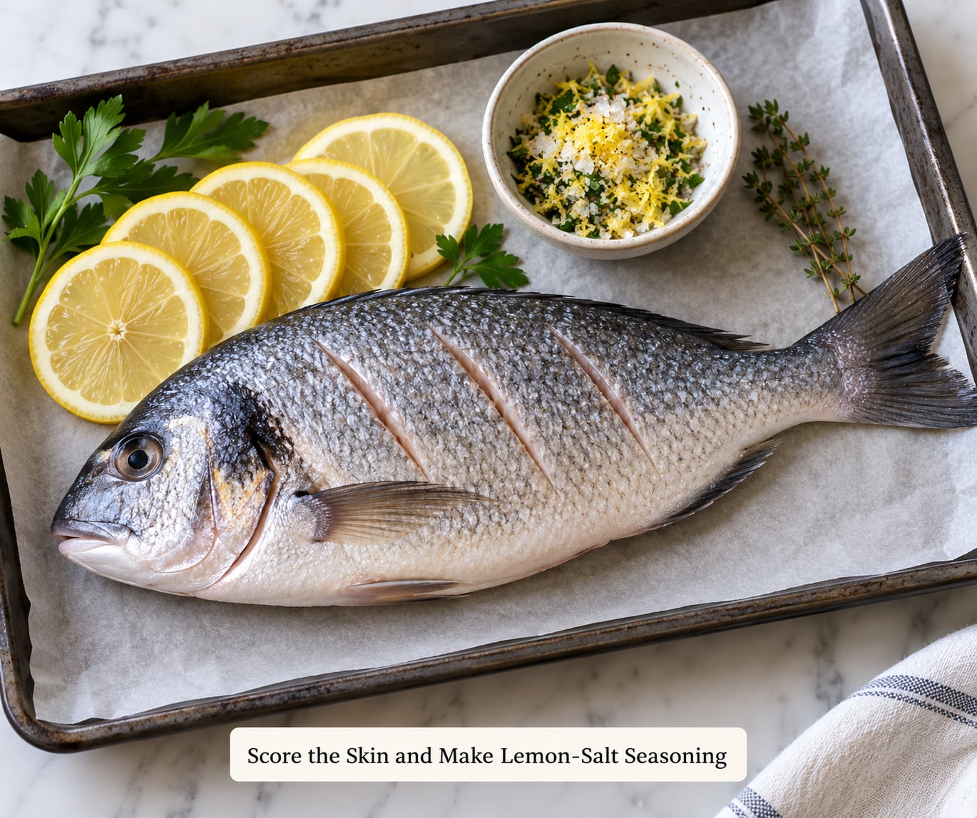 Score the Skin and Make Lemon-Salt Seasoning