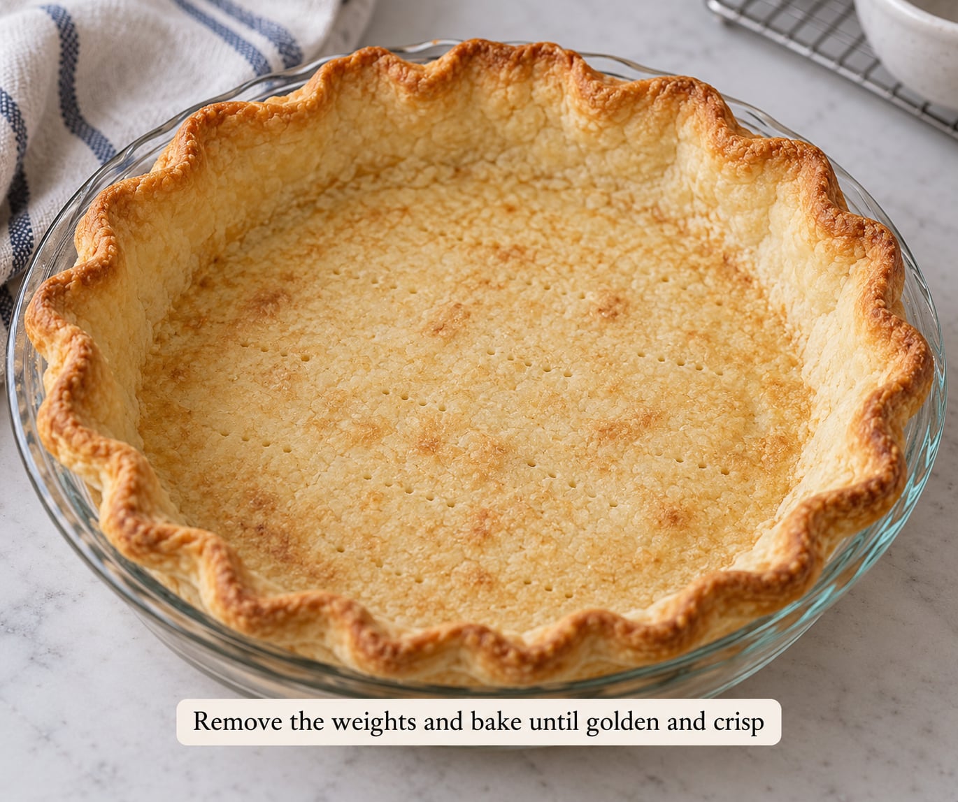 Remove the weights and bake until golden and crisp