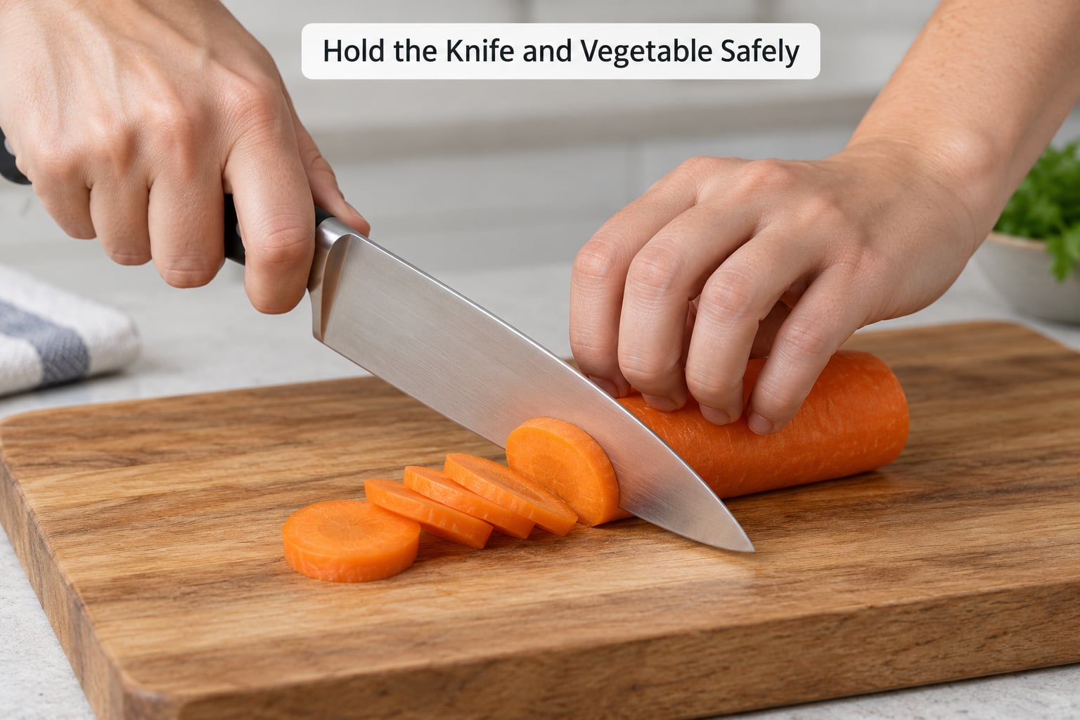 Hold the Knife and Vegetable Safely