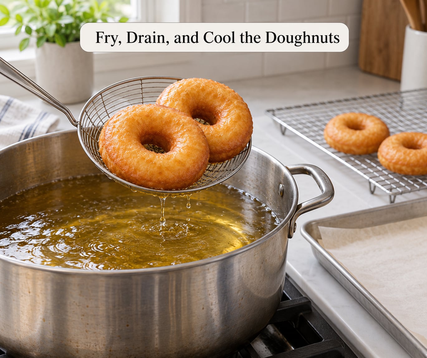 Fry, Drain, and Cool the Doughnuts