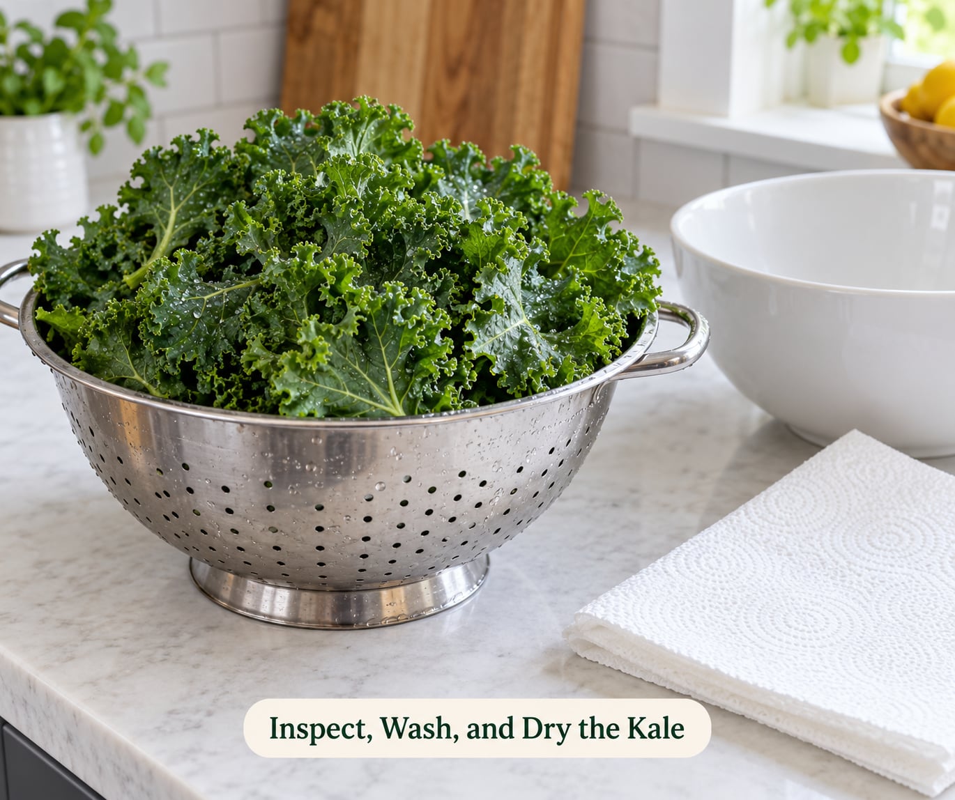 Inspect, Wash, and Dry the Kale